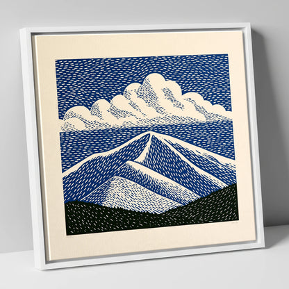 Bold Navy Blue Skiddaw Peak lake district fell canvas wall art in white frame