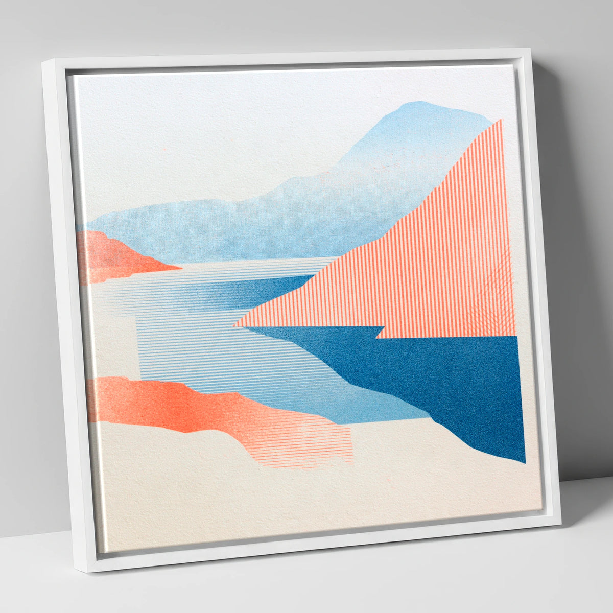 Geometric Ennerdale Water and Fells lake district valley canvas wall art in white frame