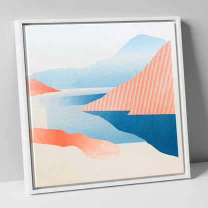Geometric Ennerdale Water and Fells lake district valley canvas wall art in white frame