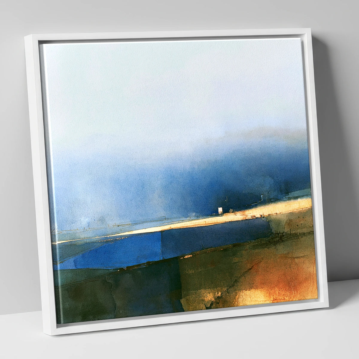 Patchwork Fields Under Indigo Skies lake district valley canvas wall art in white frame