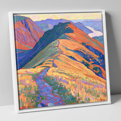 Vibrant Path on Beda Fell lake district village canvas wall art in white frame