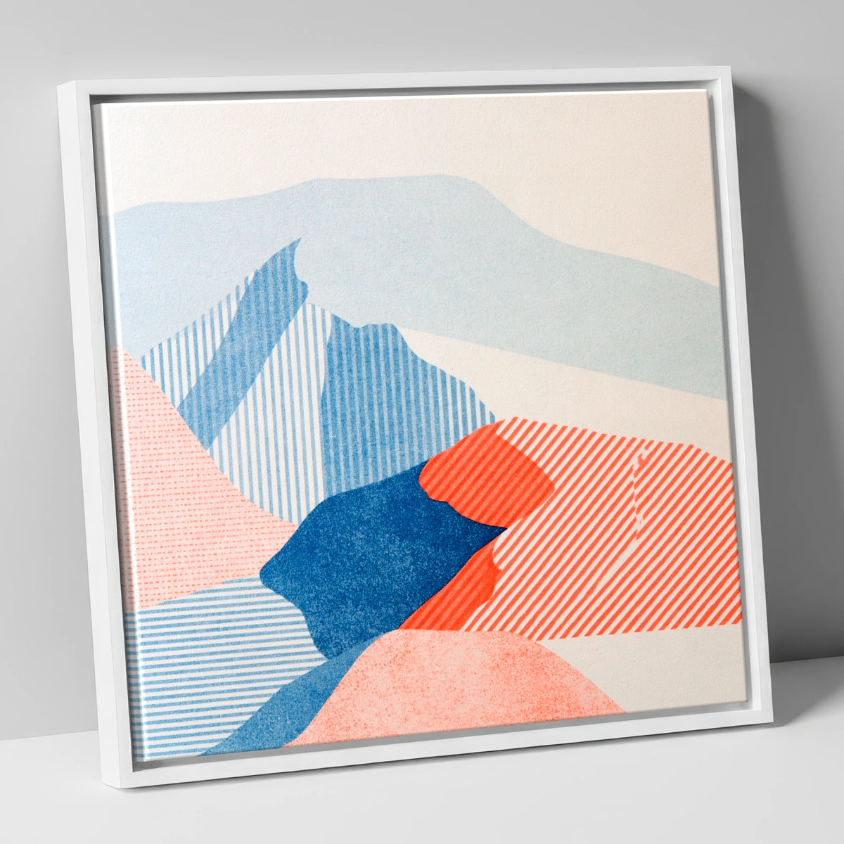 Abstract Skiddaw in Blue and Coral lake district fell canvas wall art in white frame