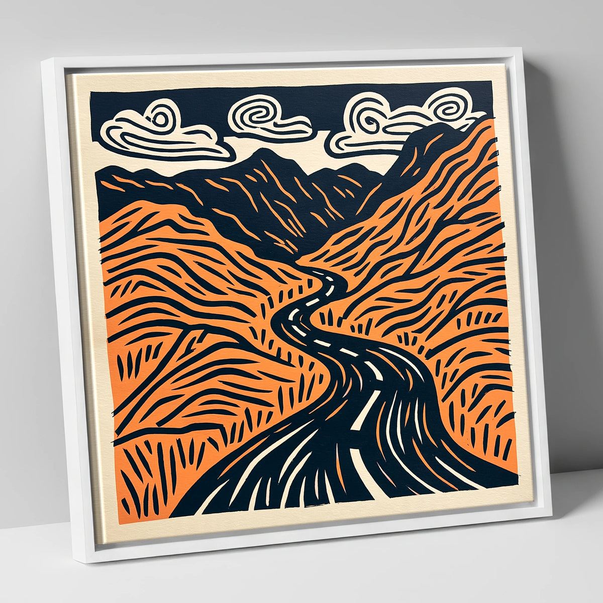Bold Hardknott Pass Mountain Road lake district valley canvas wall art in white frame
