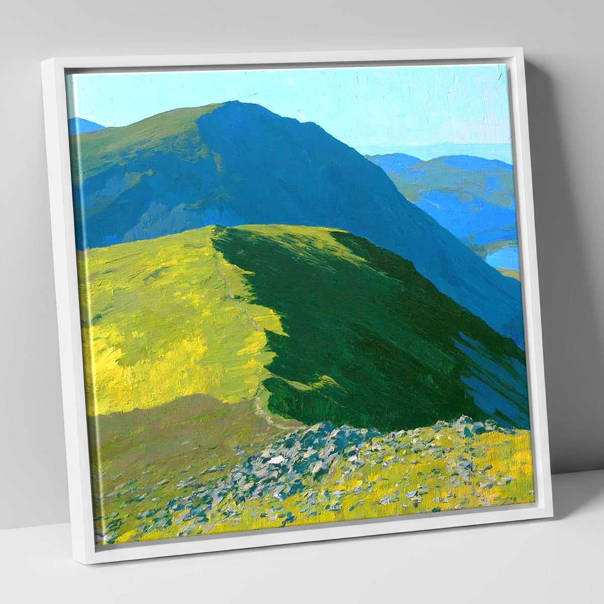 The Knott Ridge Path in Sunlight lake district fell canvas wall art in white frame