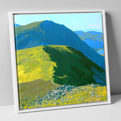The Knott Ridge Path in Sunlight lake district fell canvas wall art in white frame