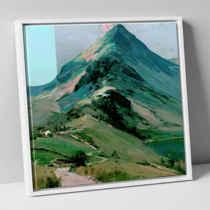 Bold Green Lake District Mountain lake district fell canvas wall art in white frame