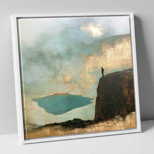 Helvellyn Walker in Golden Light lake district fell canvas wall art in white frame