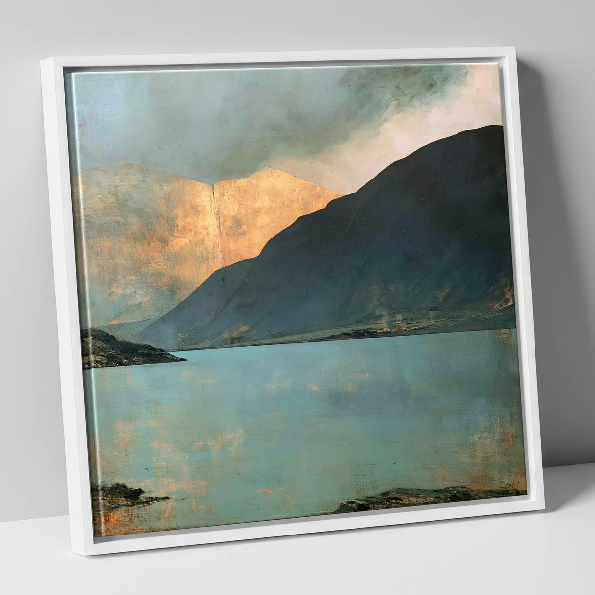 Golden Light On Wastwater Screes lake district lake canvas wall art in white frame