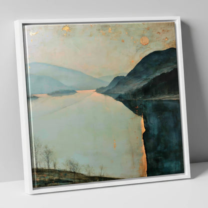 Ullswater in Slate and Gold lake district lake canvas wall art in white frame