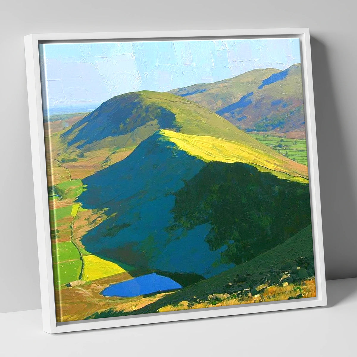 Vivid Sunlight On Beda Fell lake district fell canvas wall art in white frame
