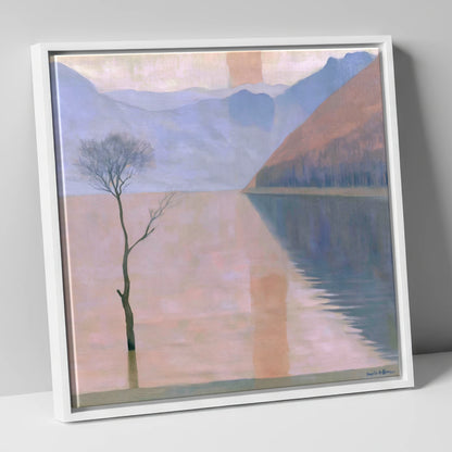 Buttermere Lone Tree in Pastel Light lake district lake canvas wall art in white frame