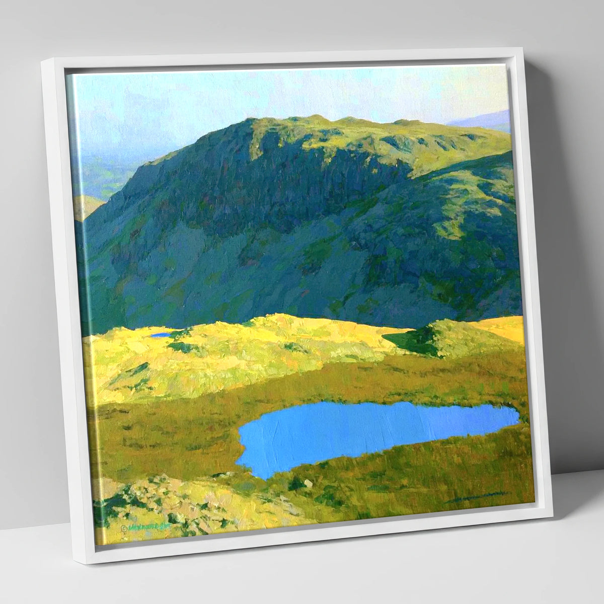 Vibrant Tarn Below Rosthwaite Fell lake district fell canvas wall art in white frame