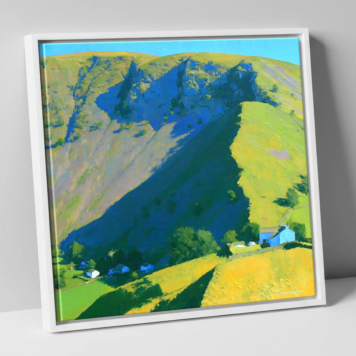 Vibrant Shadows on Bonscale Pike lake district fell canvas wall art in white frame