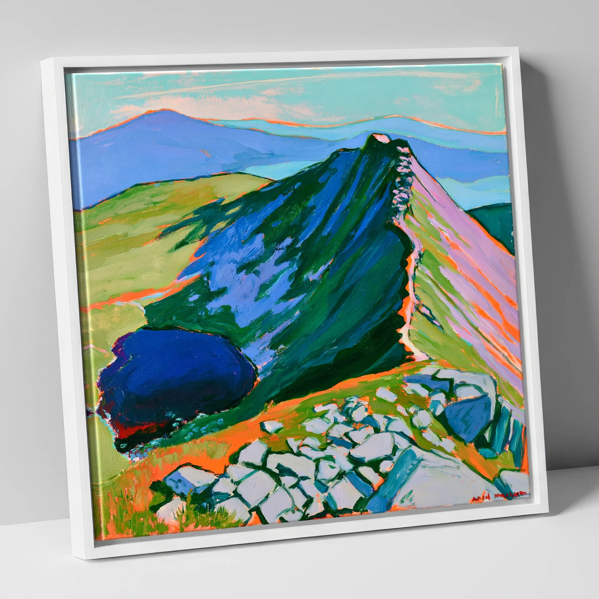 Striding Edge Helvellyn Vibrant Ridgeline lake district fell canvas wall art in white frame