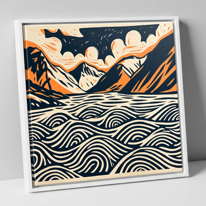 Wastwater in Navy and Terracotta lake district lake canvas wall art in white frame