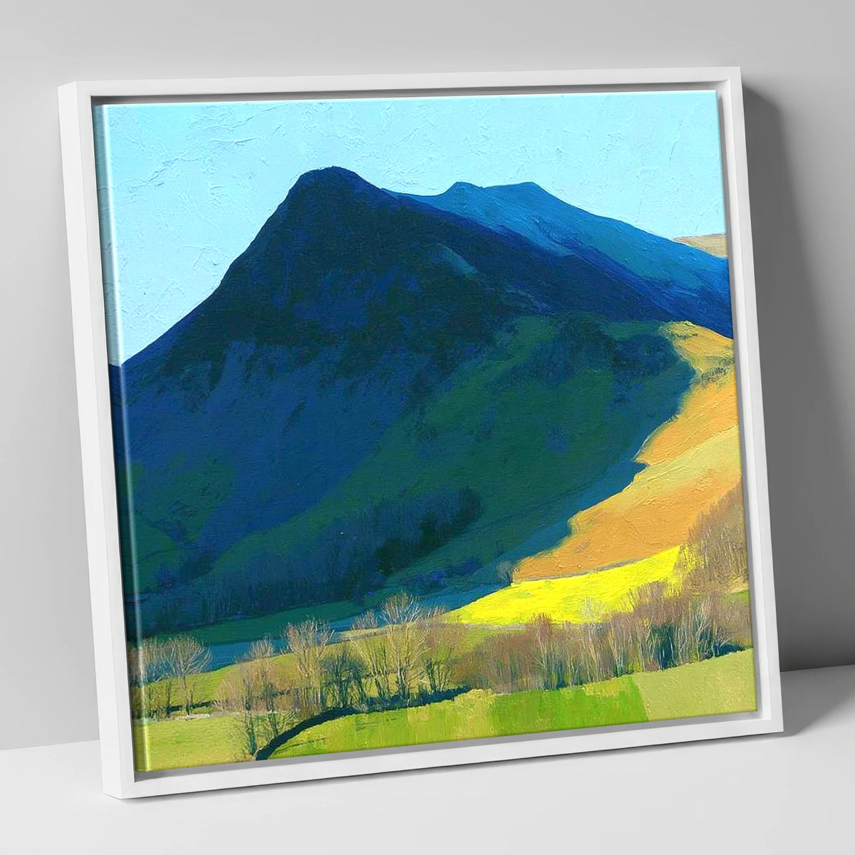 Ard Crags and Sunlit Valley lake district fell canvas wall art in white frame