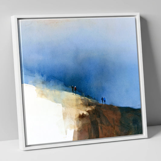 Fell Walkers Beneath Indigo Skies lake district walking canvas wall art in white frame