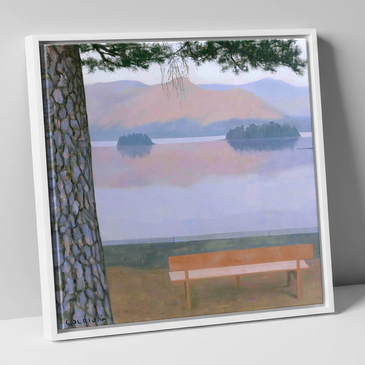 Derwentwater Dusk from Friar's Crag lake district village canvas wall art in white frame
