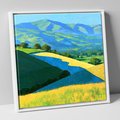 Sunlight and Cloud Shadows over Fells lake district sky canvas wall art in white frame