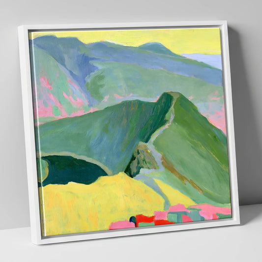 Striding Edge in Bold Colour lake district walking canvas wall art in white frame