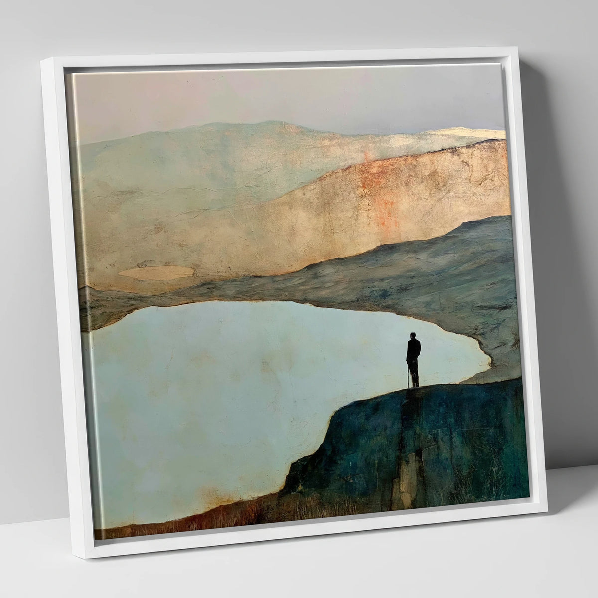 Haystacks Walker Beside Innominate Tarn lake district fell canvas wall art in white frame