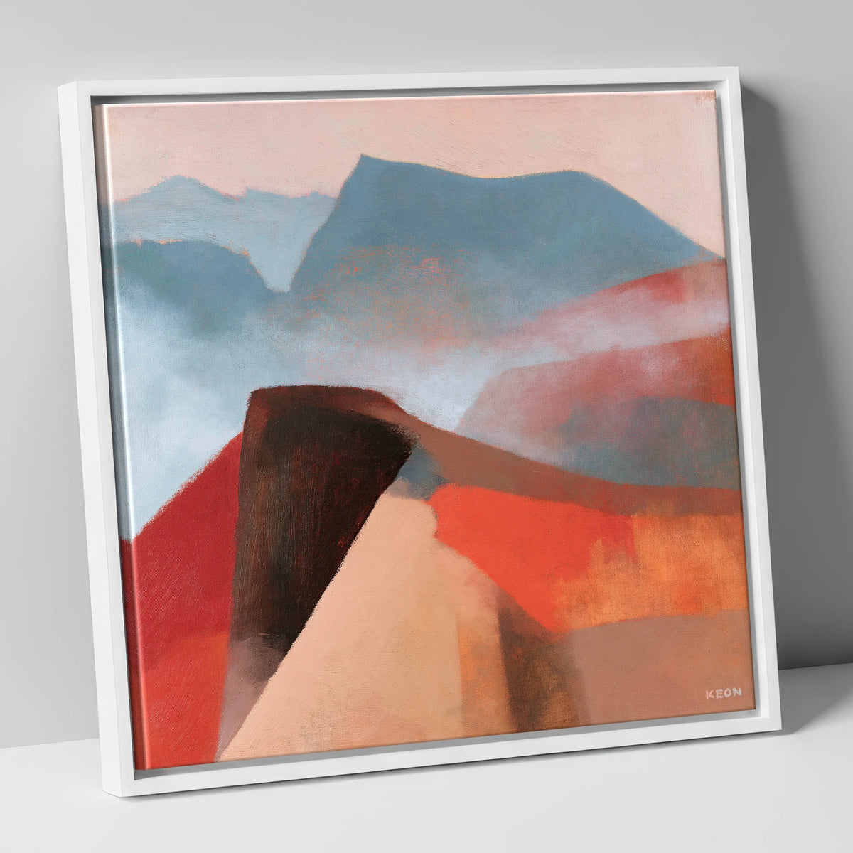 Terracotta Misty Mountain Ridge lake district fell canvas wall art in white frame