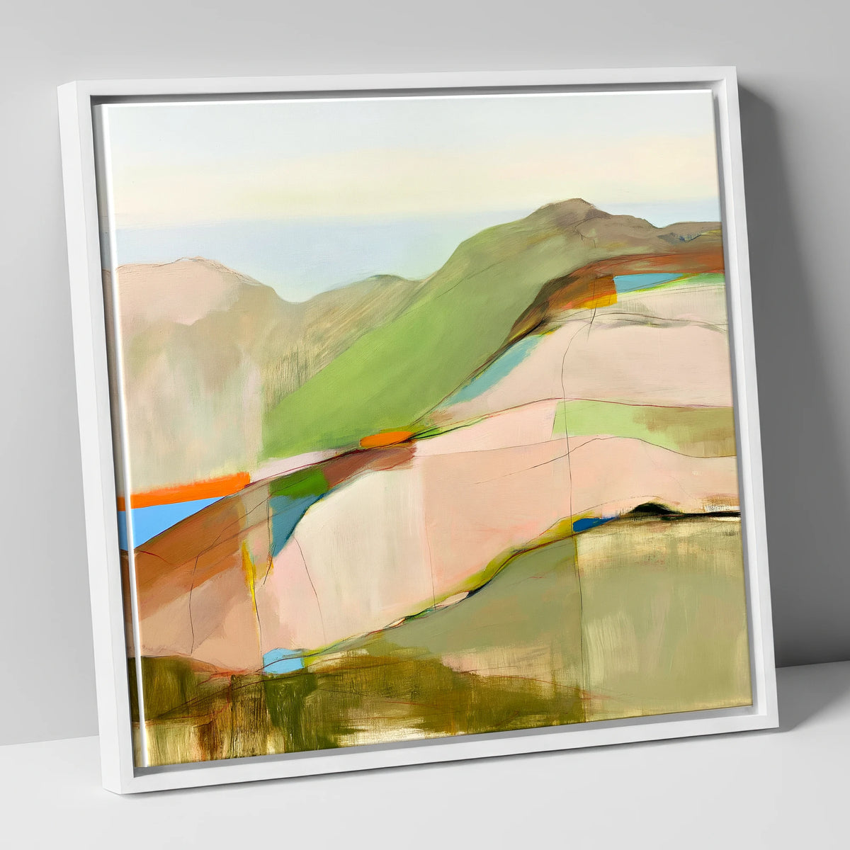 Contemporary Fell Summit View lake district fell canvas wall art in white frame