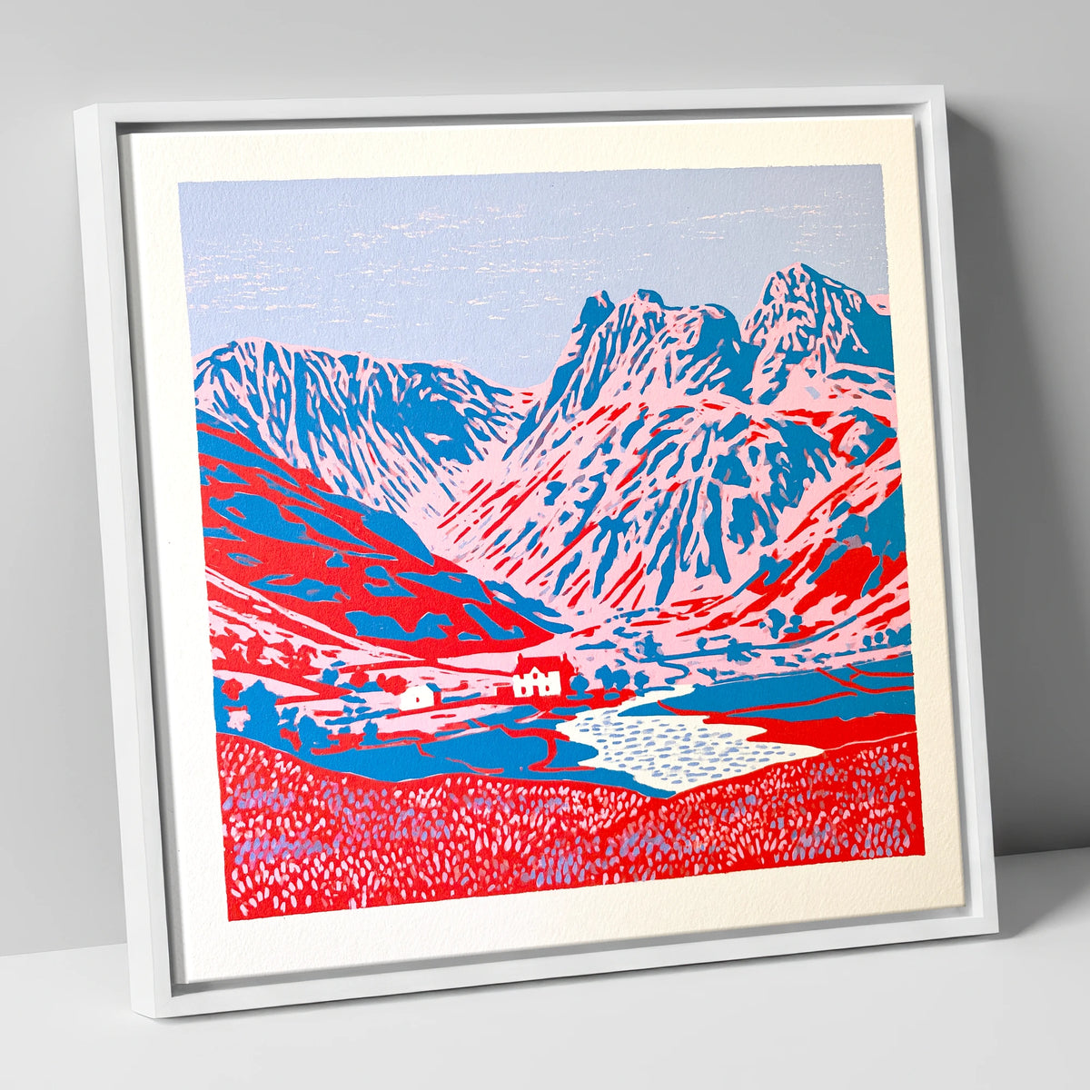 Vibrant Great Langdale Valley lake district valley canvas wall art in white frame