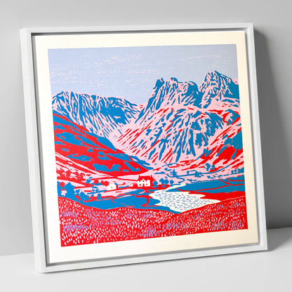 Vibrant Great Langdale Valley lake district valley canvas wall art in white frame