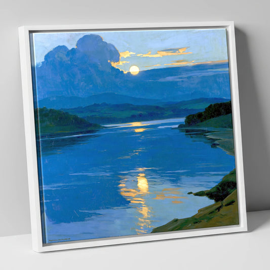 Golden Sunset Over Blue Lake lake district lake canvas wall art in white frame