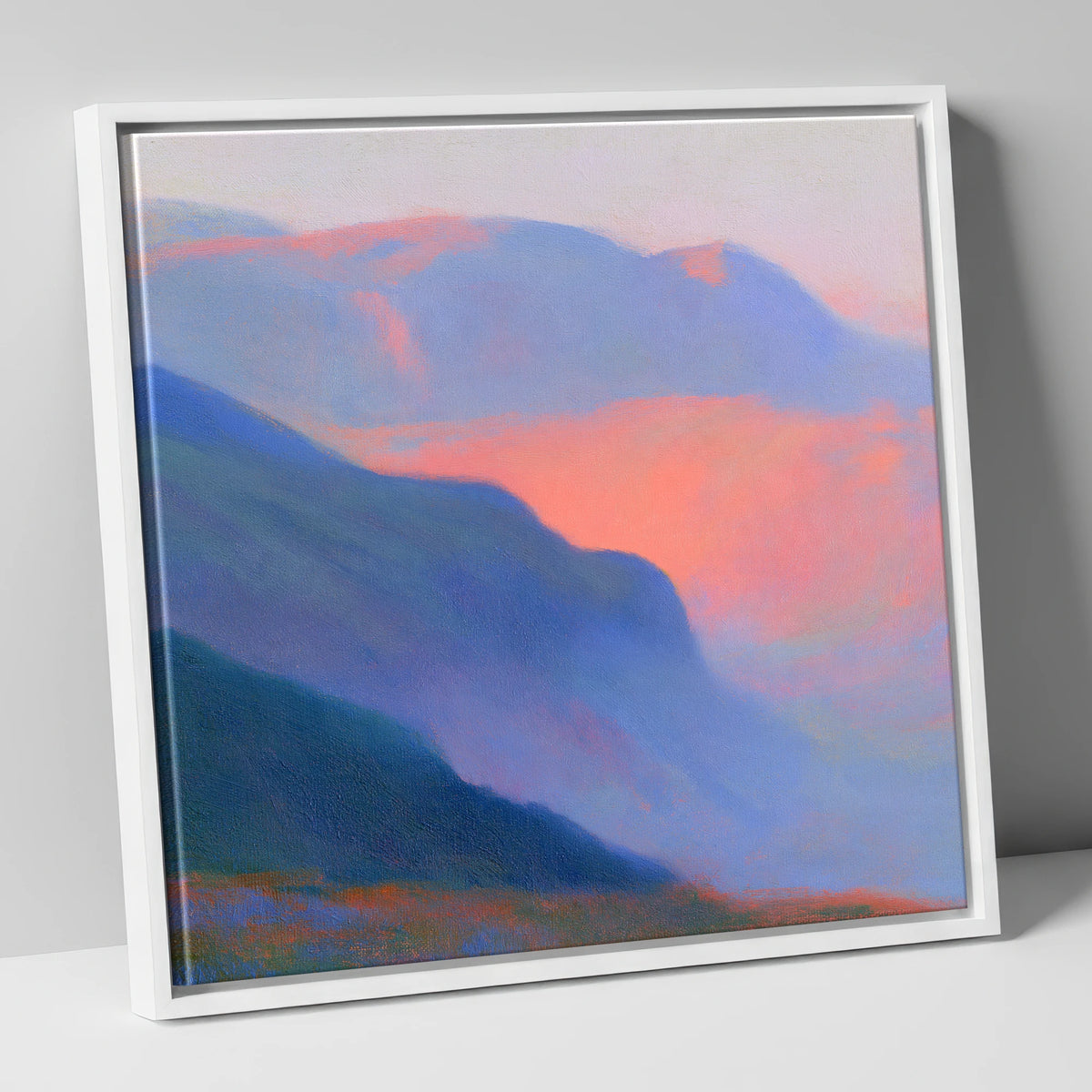 Fell Summit in Pink Twilight lake district fell canvas wall art in white frame