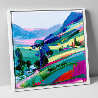 Vivid Morning Mist Valley lake district sky canvas wall art in white frame