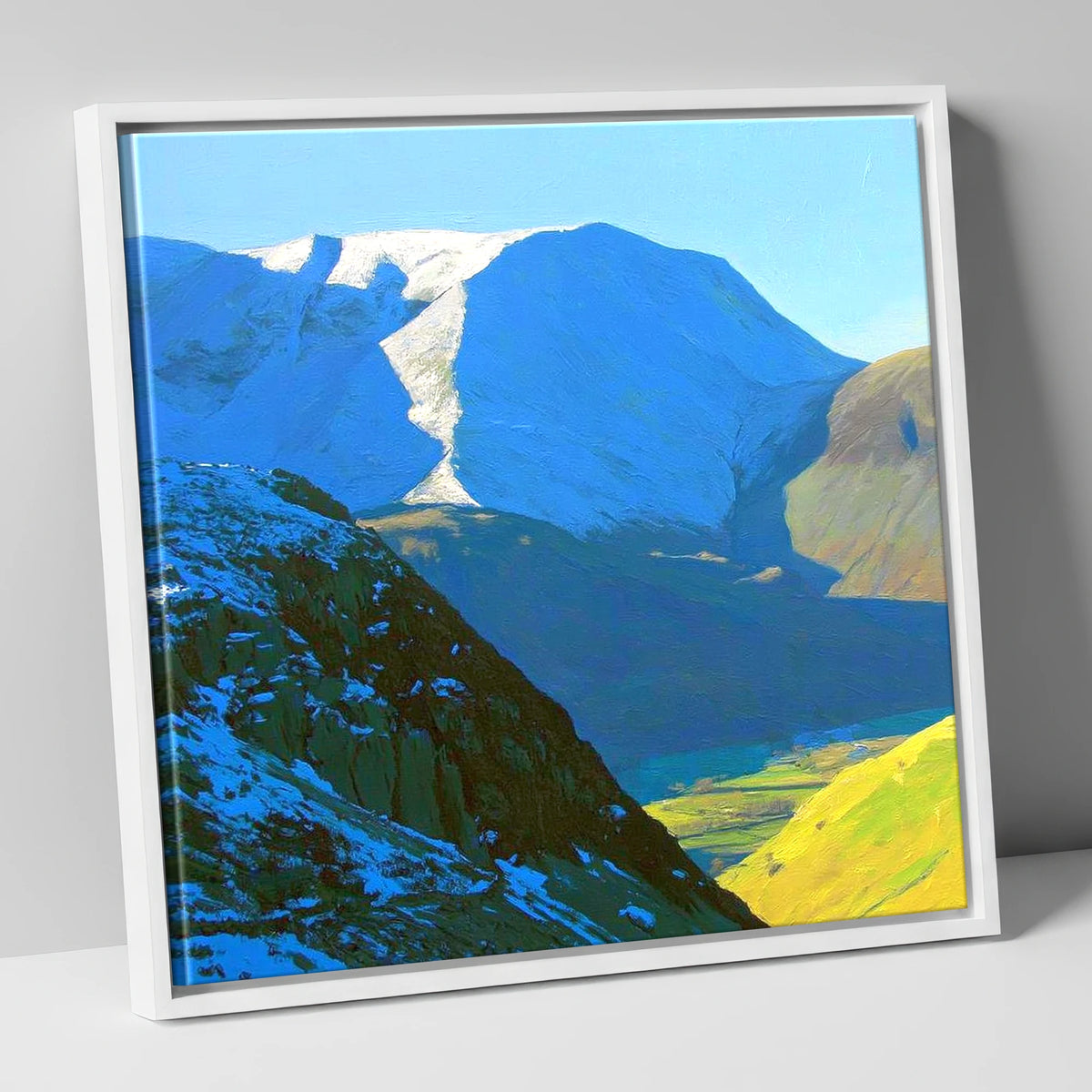 Winter Sunlight on Hindscarth Peak lake district fell canvas wall art in white frame