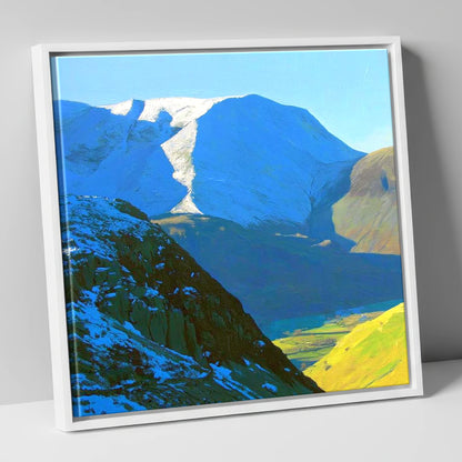 Winter Sunlight on Hindscarth Peak lake district fell canvas wall art in white frame