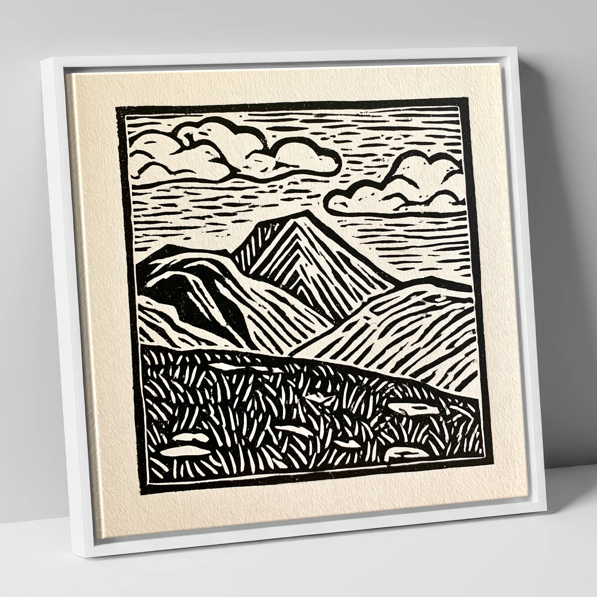 Great Gable In Monochrome lake district fell canvas wall art in white frame