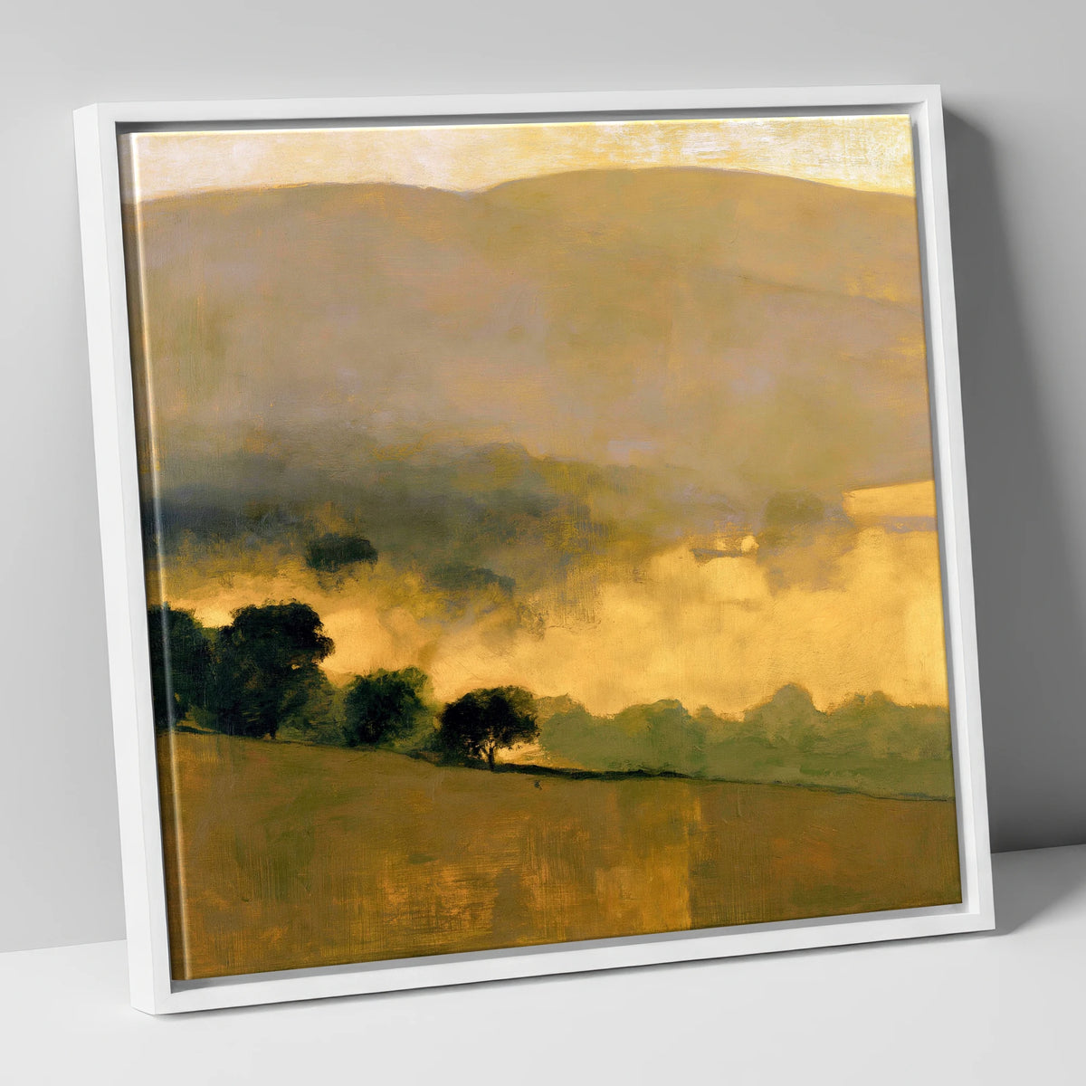 Golden Valley Mist at Dawn lake district sky canvas wall art in white frame