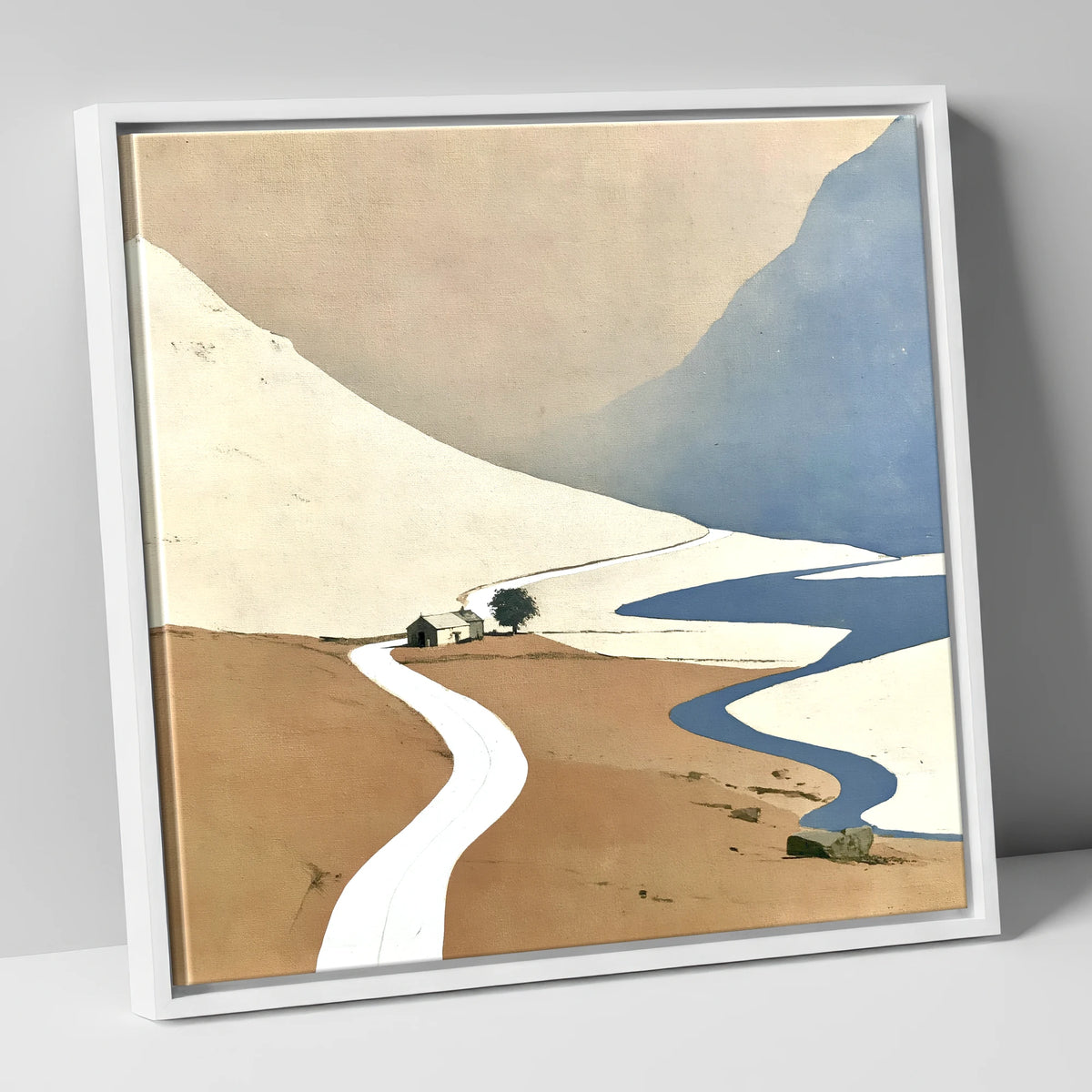 Kirkstone Pass Minimalist Landscape lake district valley canvas wall art in white frame