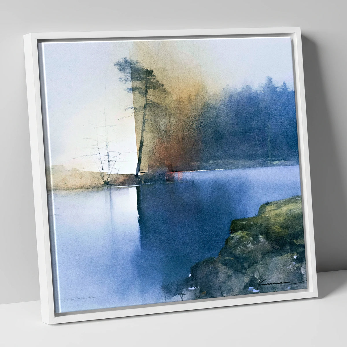 Indigo Tarn Hows Leaning Pine lake district lake canvas wall art in white frame