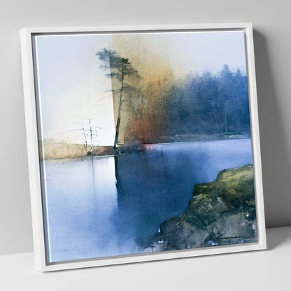 Indigo Tarn Hows Leaning Pine lake district lake canvas wall art in white frame