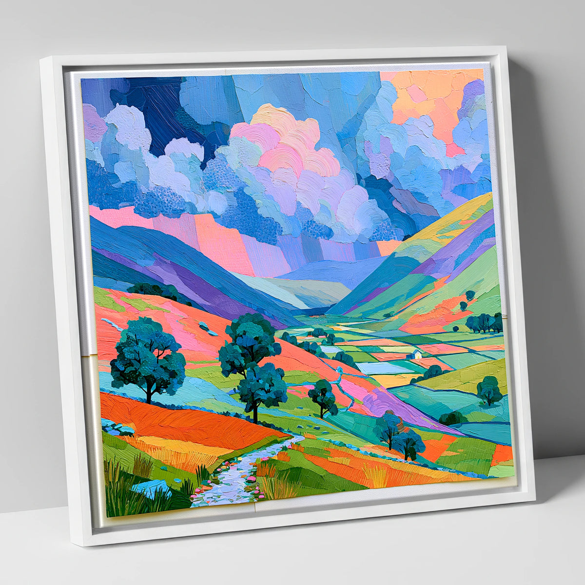 Vivid Storm Clouds Over Fells lake district sky canvas wall art in white frame