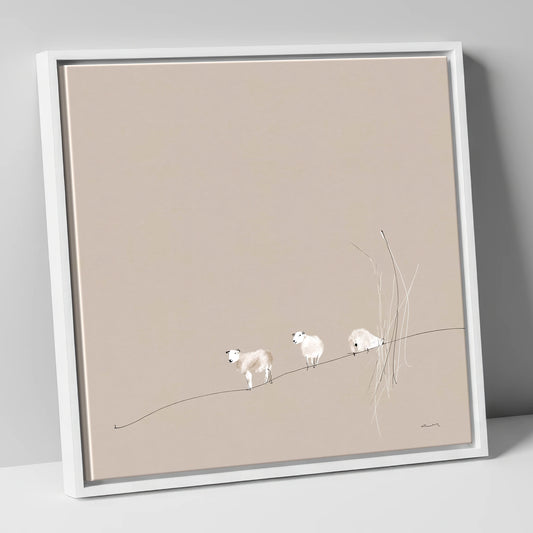Minimalist Herdwicks on a Fellside lake district wildlife canvas wall art in white frame