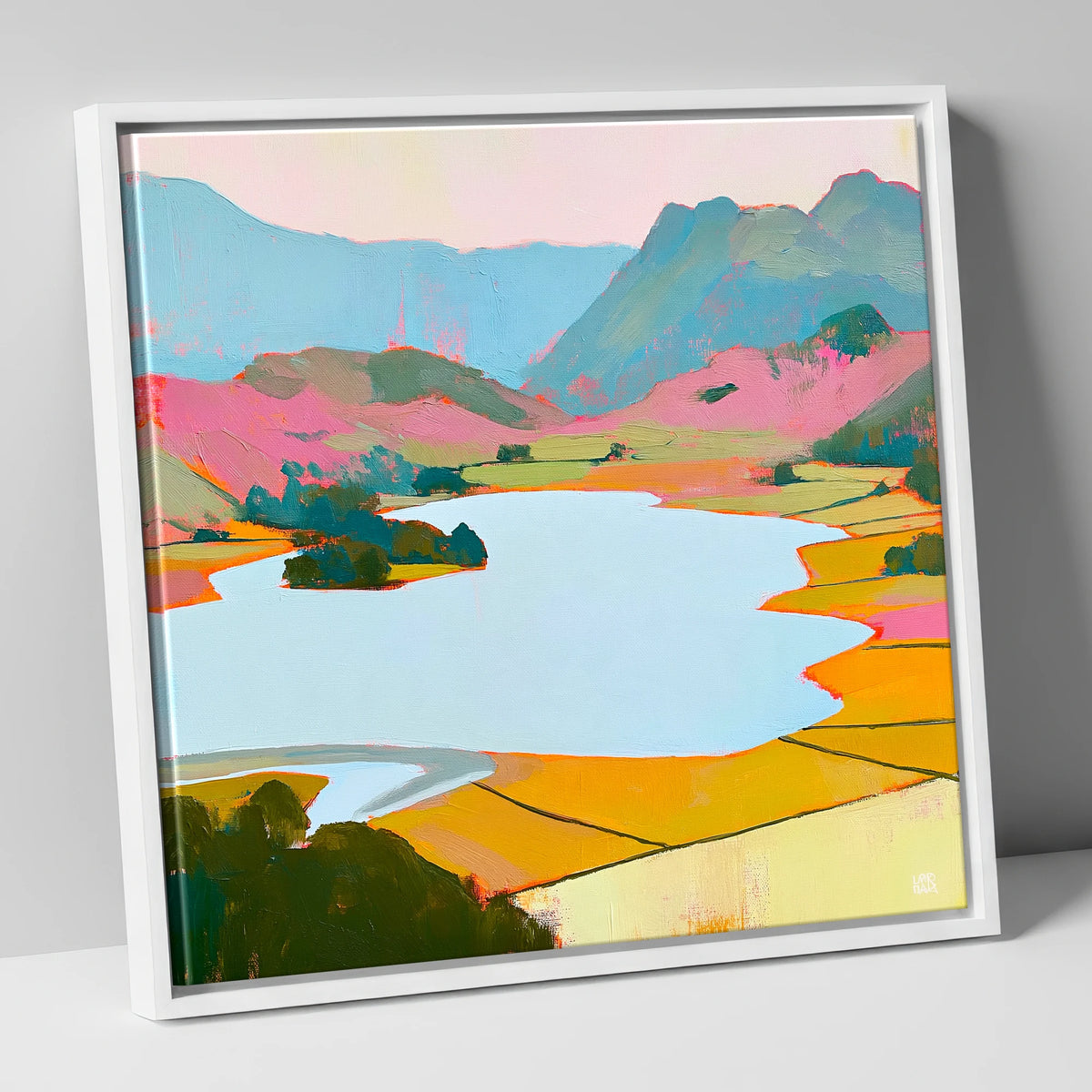 Colourful Elter Water Landscape lake district lake canvas wall art in white frame
