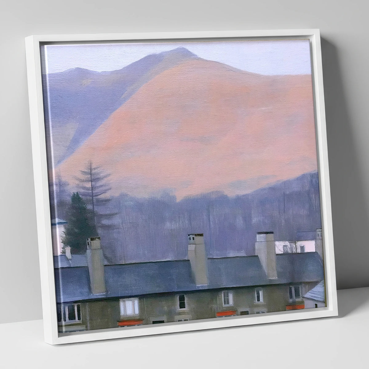 Skiddaw over Keswick at Dusk lake district village canvas wall art in white frame
