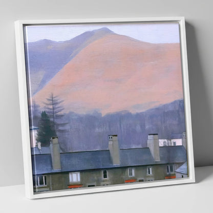 Skiddaw over Keswick at Dusk lake district village canvas wall art in white frame