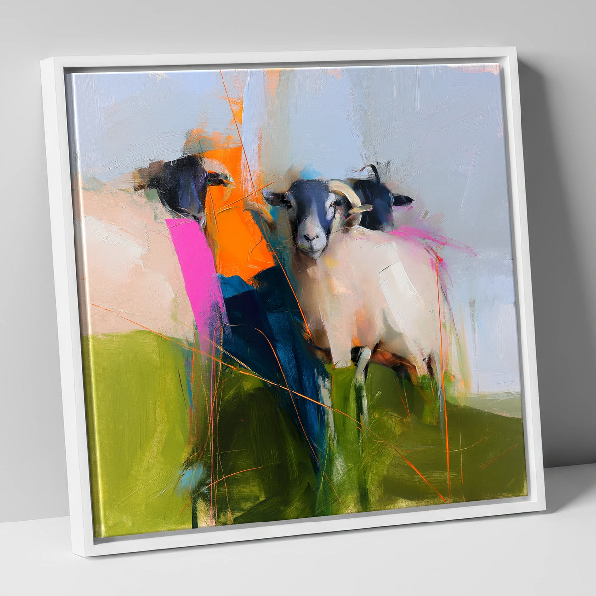 Abstract Herdwick Sheep on Fellside lake district wildlife canvas wall art in white frame