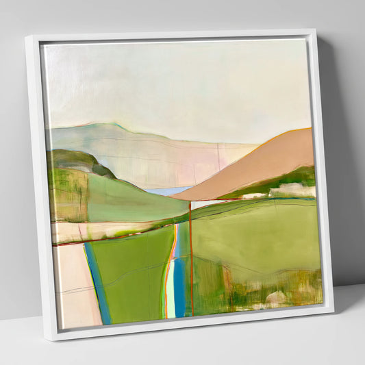 Bold Green Valley Between Fells lake district valley canvas wall art in white frame