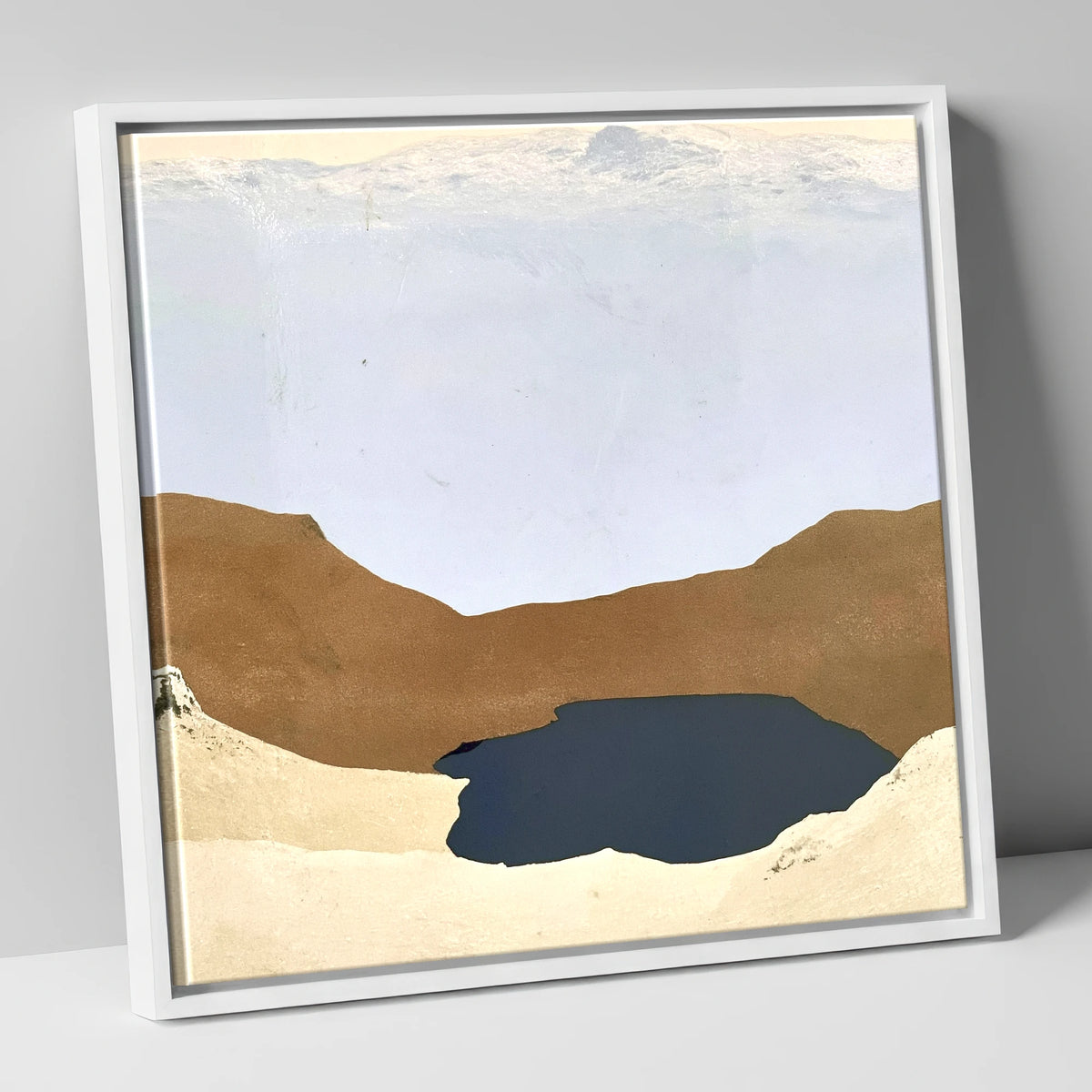 Easedale Tarn in Earth Tones lake district lake canvas wall art in white frame