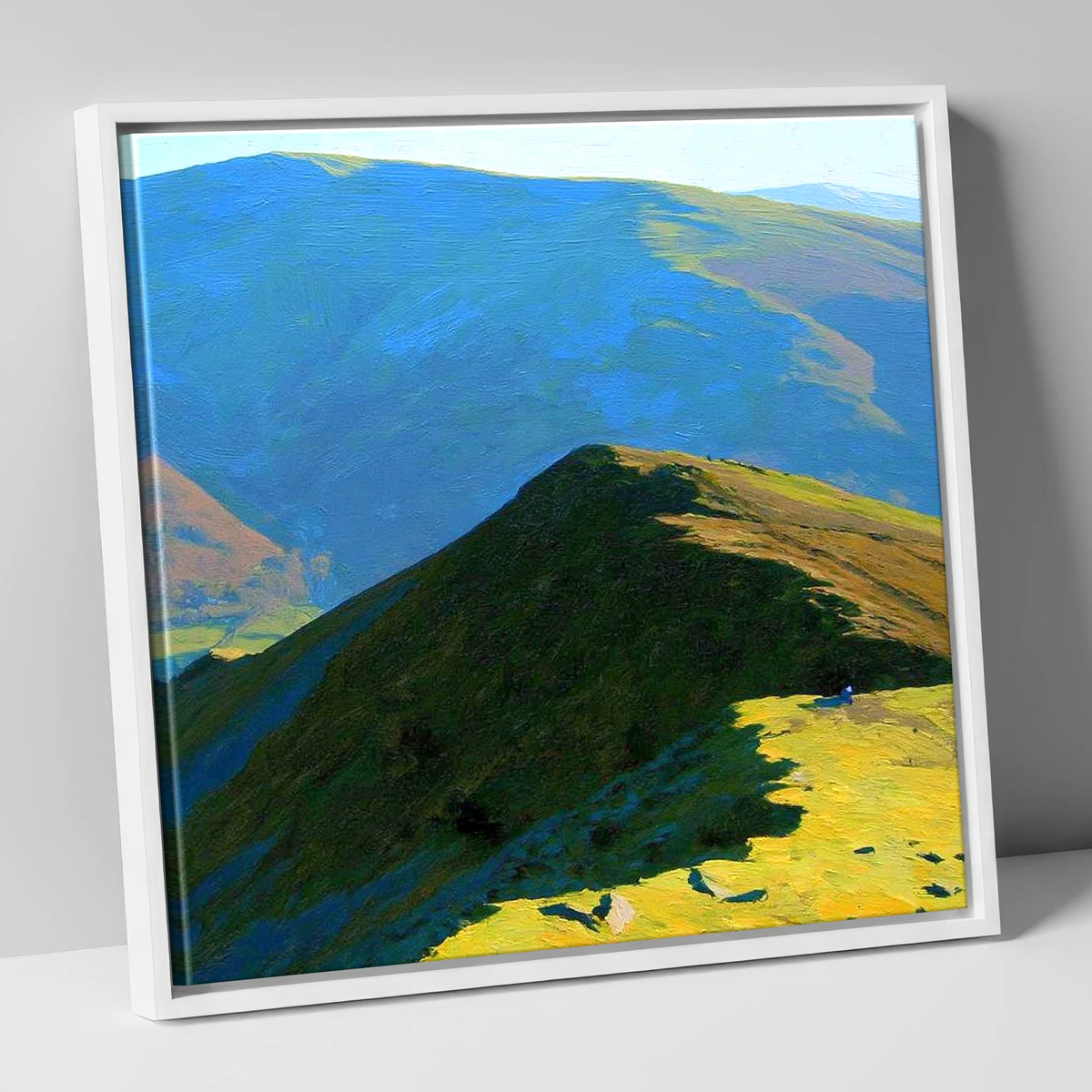 Hartsop Above How Sunlit Ridge lake district fell canvas wall art in white frame