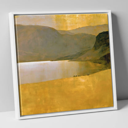 Golden Lake Beneath Dark Fells lake district lake canvas wall art in white frame
