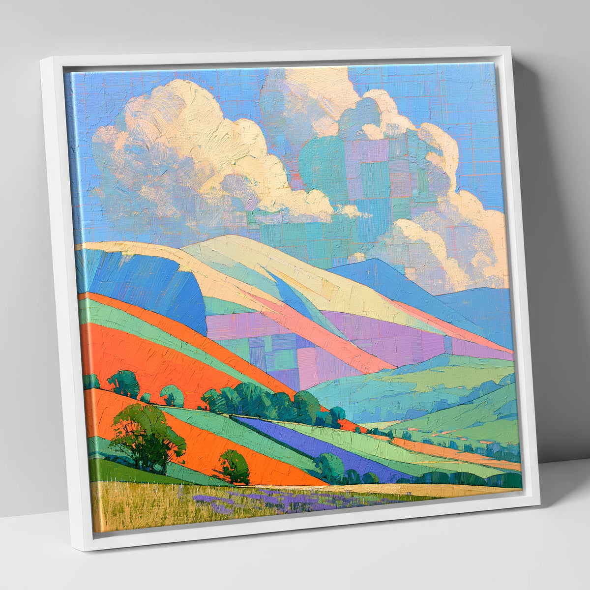 Vibrant Rolling Fells Under Cloud lake district fell canvas wall art in white frame